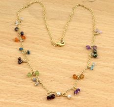 Natural Gemstone beaded necklace, Multi gemstone necklace, Brass with 22k gold plated necklace